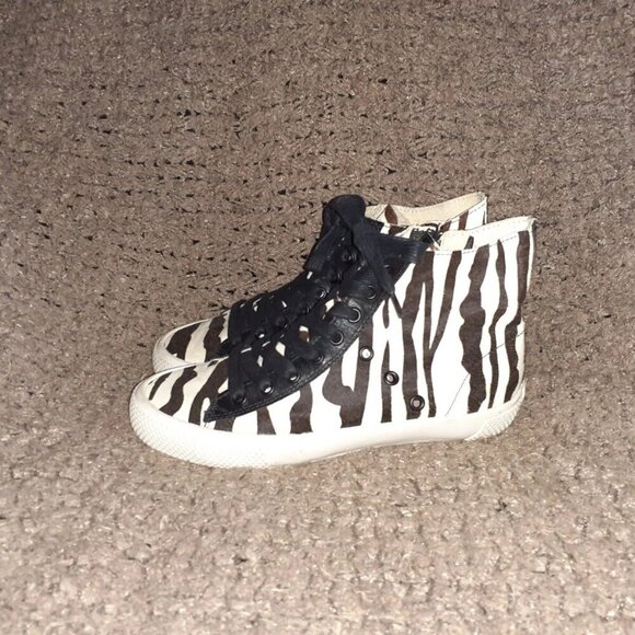 RACHEL ZOE-BARRET-Zebra Pattern Calf Hair Hi-Top Sneaker-Side Zip-Sz 7-Excellent - Picture 2 of 7